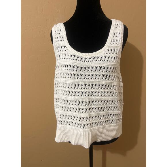 Crochet Knit Tank Top XL Beachy Boho Cottage Granny Chic Eyelet Lagenlook Layer - Picture 1 of 6